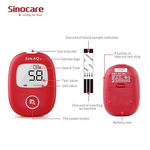 Sinocare Safe AQ Smart blood glucose monitor | With 25 strips, 25 lancets and 1 lancing device