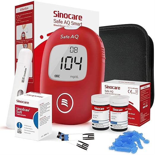 Sinocare Safe AQ Smart blood glucose monitor | With 50 strips, 50 lancets & 1 lancing device