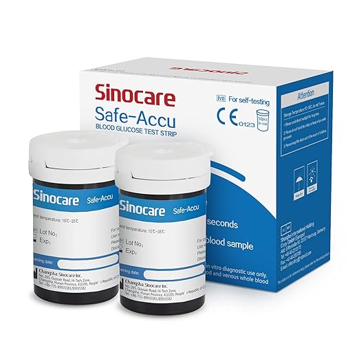 Sinocare Safe Accu blood glucose test strips (Blue) | (for Safe Accu glucometer only)
