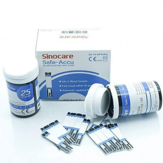 Sinocare Safe Accu blood glucose test strips (Blue) | (for Safe Accu glucometer only)