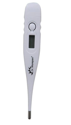 A DR. MOREPEN Mt-110 digital thermometer with a digital display and a single button.