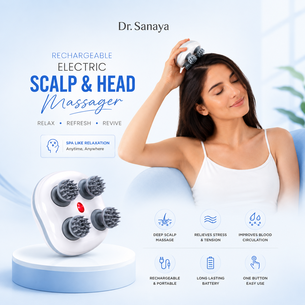 Dr. Sanaya Rechargeable Electric Scalp & Head Massager