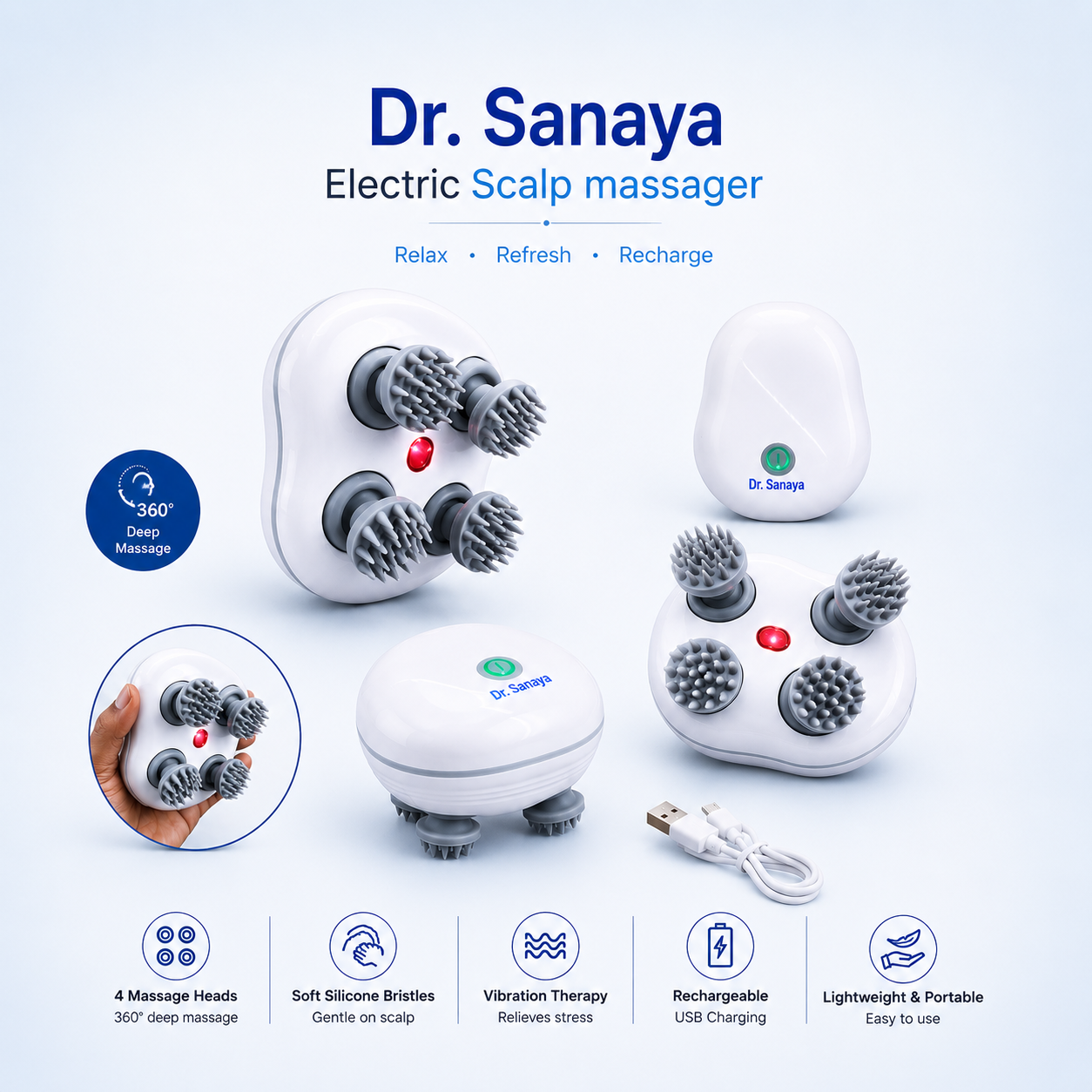 Dr. Sanaya Rechargeable Electric Scalp & Head Massager