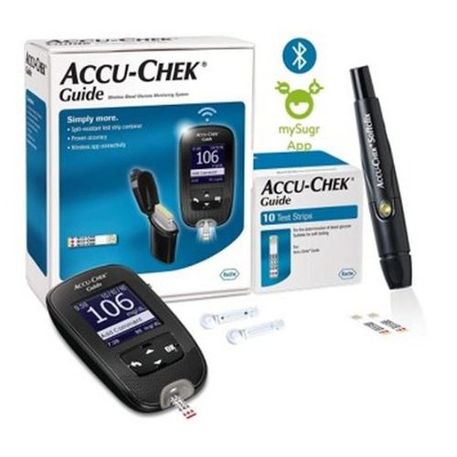 Accu-Chek Guide Blood Glucose Glucometer (with Bluetooth) Kit with Vial of 10 Strips, 10 Lancets and a Lancing Device FREE for Accurate Blood Sugar Testing
