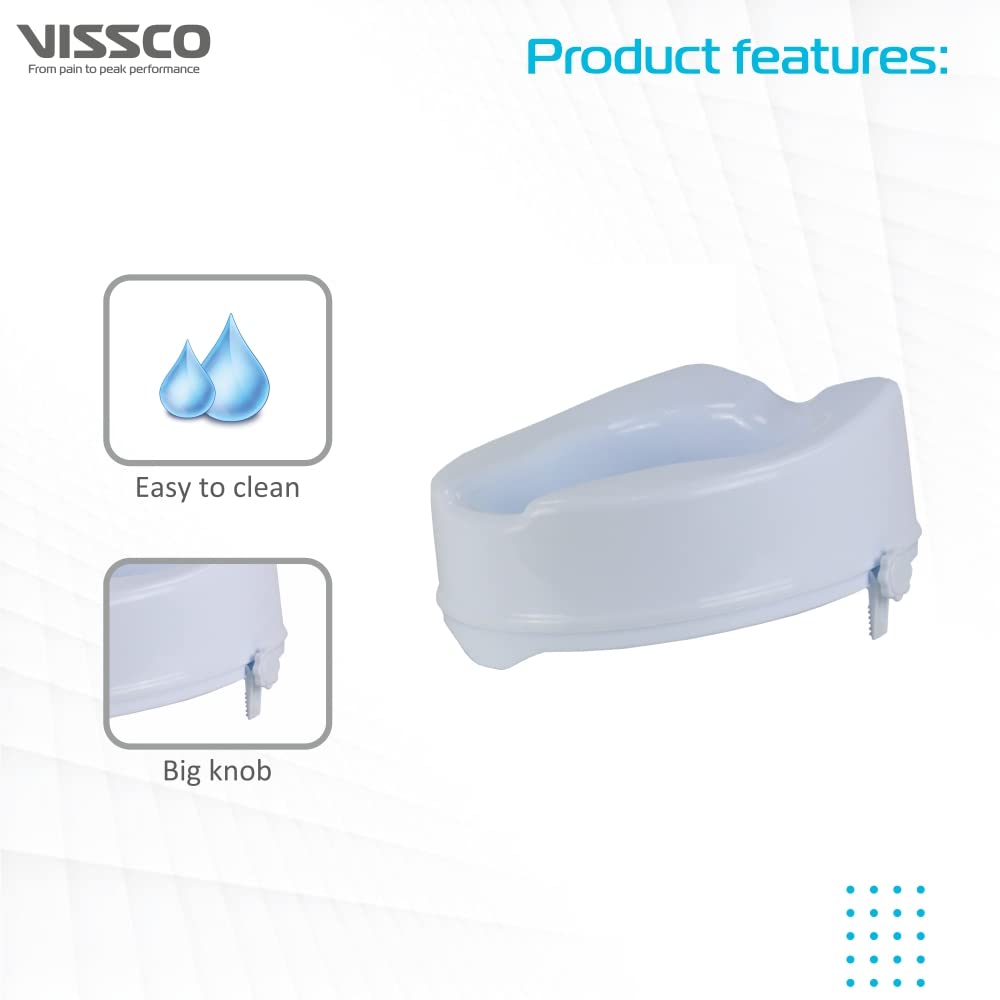 Vissco Comfort Commode Elevated Seat (4 Inch Height) Without Lid, Comfortable, Lightweight Portable Commode raiser - Universal