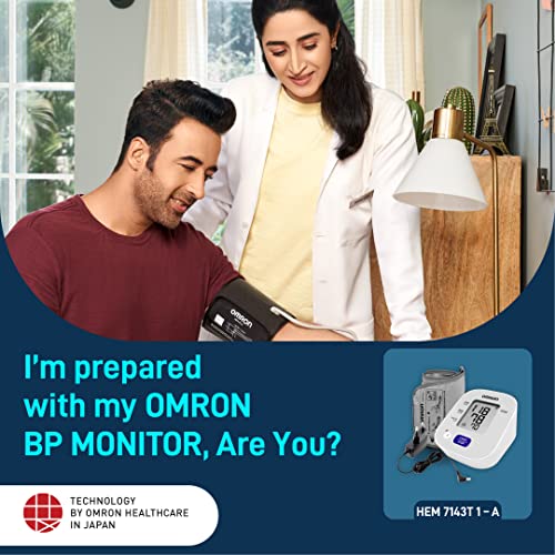 Omron HEM 7143T1A Digital Bluetooth Blood Pressure Monitor with Cuff Wrapping Guide & Intellisense Technology For Most Accurate Measurement (Adapter Included)