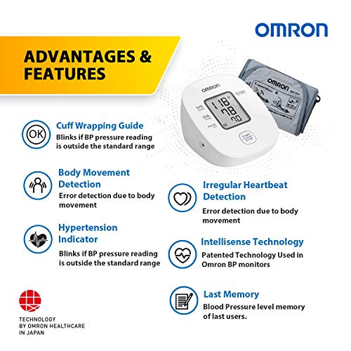 Omron HEM 7143T1A Digital Bluetooth Blood Pressure Monitor with Cuff Wrapping Guide & Intellisense Technology For Most Accurate Measurement (Adapter Included)