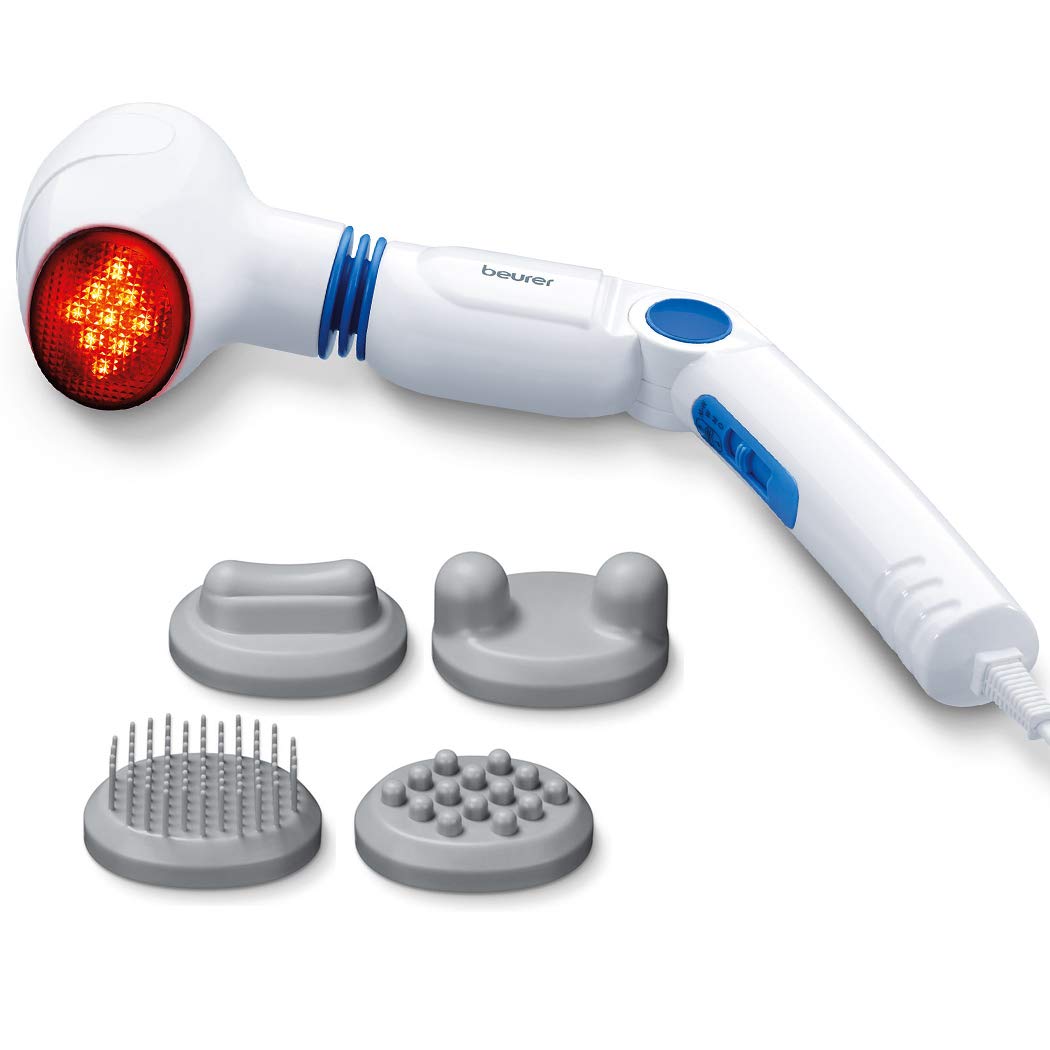 Beurer MG 40 Rotating Massage Head, 4 Interchangeable attachments & 3 Function Levels, Vibration Massage, Infrared Heat with Infrared Heat, 3 yrs Warranty, Corded Electric for Pain Relief