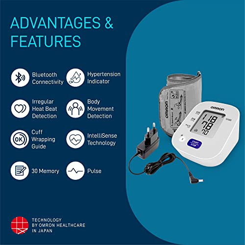 Omron HEM 7143T1A Digital Bluetooth Blood Pressure Monitor with Cuff Wrapping Guide & Intellisense Technology For Most Accurate Measurement (Adapter Included)