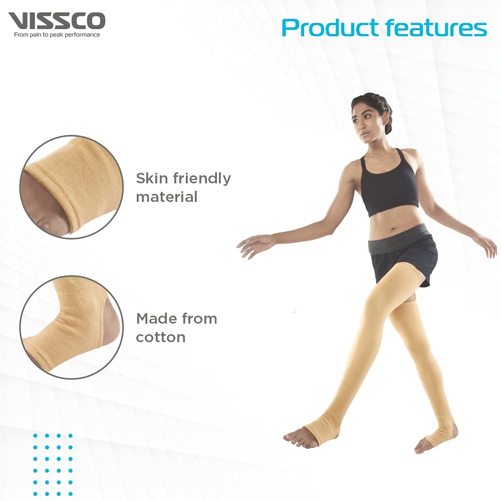 Vissco Varicose Vein Stockings -Thigh Length (Above Knee), Leg Compression Stockings for Swollen, Tired, Aching Legs, Pain Relief Stockings, Edema, Sore Legs