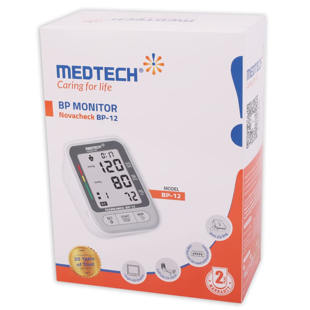 Medtech BP12 Portable Automatic Digital Blood Pressure BP Monitoring Machine with Smart MDD Technology (Grey)