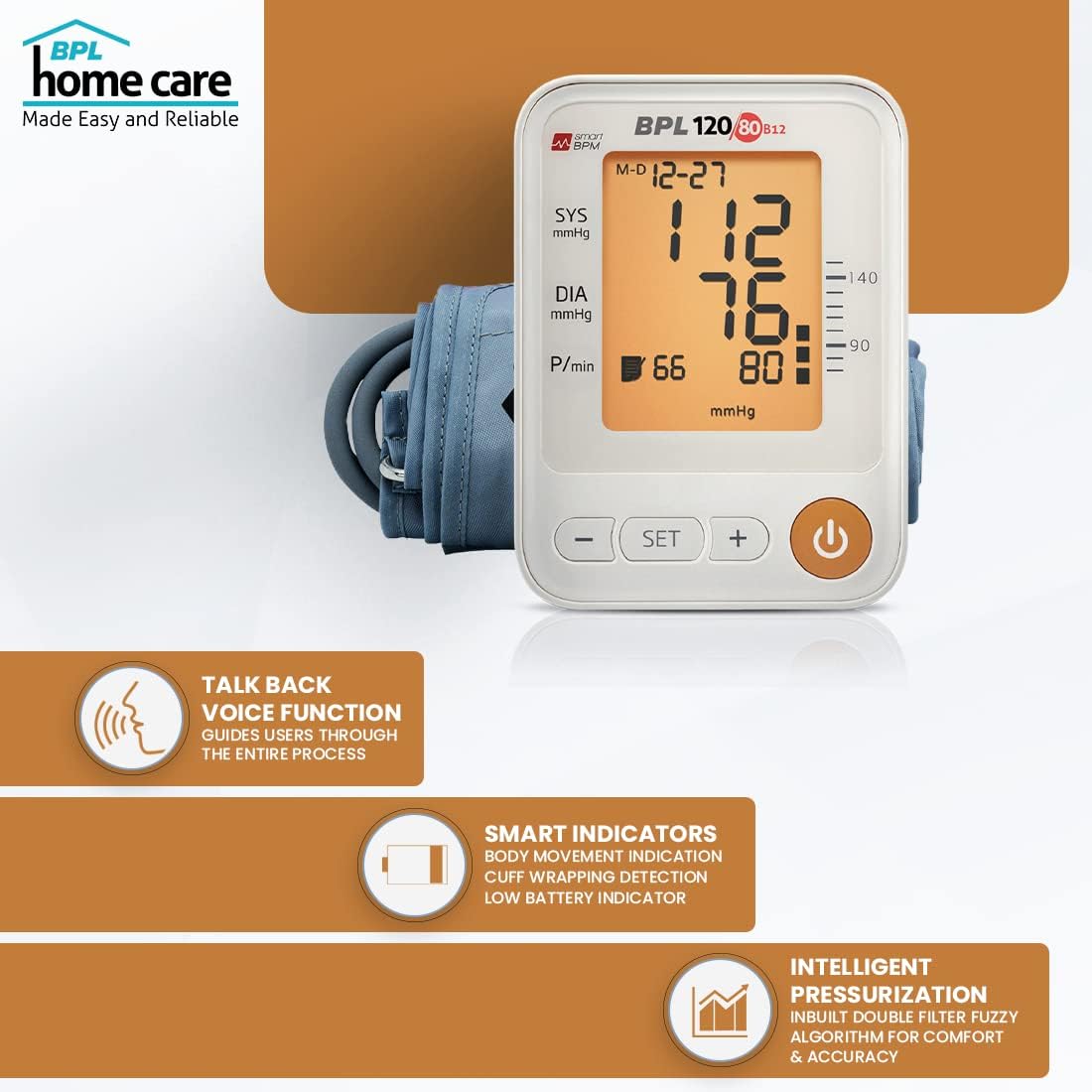 BPL Medical Technologies Automatic Blood Pressure Monitor BPL120/80 B12 - (White)