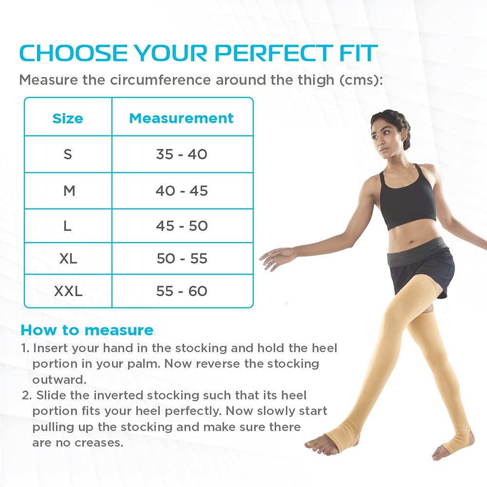 Vissco Varicose Vein Stockings -Thigh Length (Above Knee), Leg Compression Stockings for Swollen, Tired, Aching Legs, Pain Relief Stockings, Edema, Sore Legs