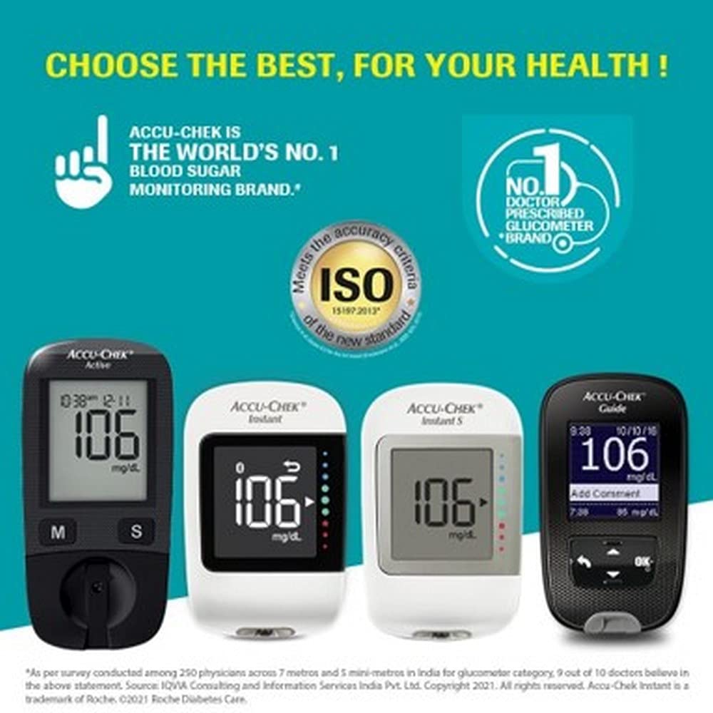 Accu-Chek Instant Blood Glucose Glucometer Kit with Vial of 10 Strips + Accu-Chek Instant 50 Strips ,10 Lancets and a Lancing device FREE
