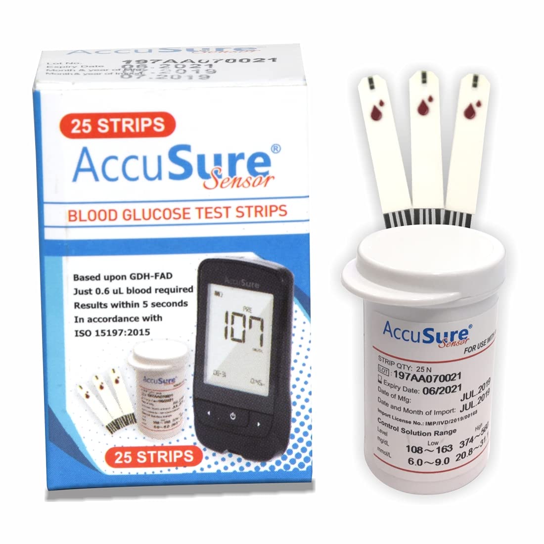 AccuSure Sensor Glucometer 25 Test Strips