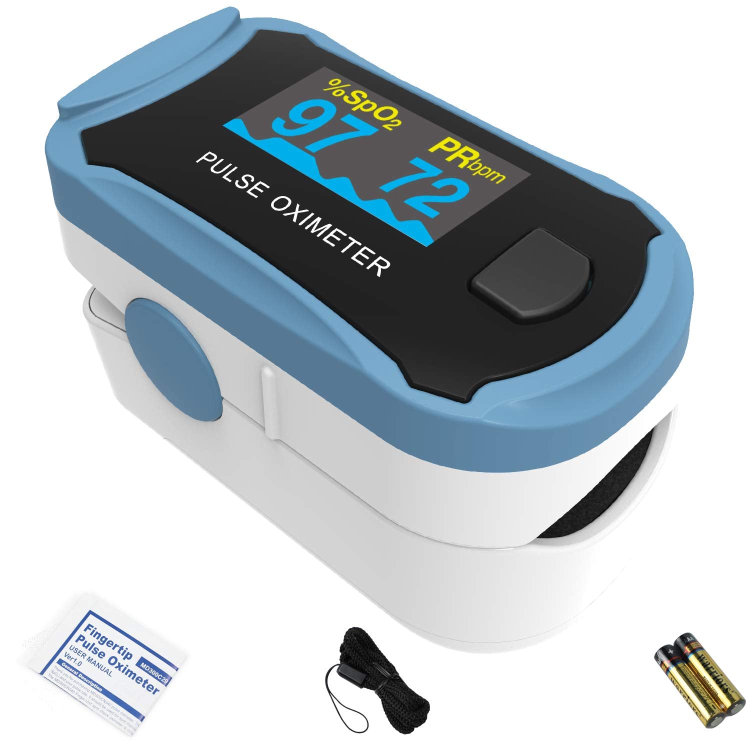 Choicemmed MD300C29 Finger Pulse Oximeter with Color OLED Screen Display & Batteries - Grey, Black