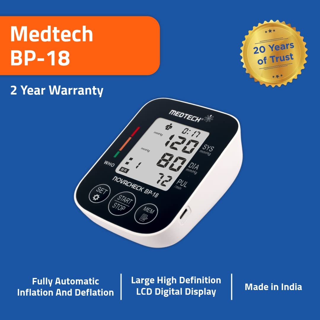 Medtech BP18 Portable Automatic Digital Blood Pressure Monitor Machine also used with Type C charger(White)