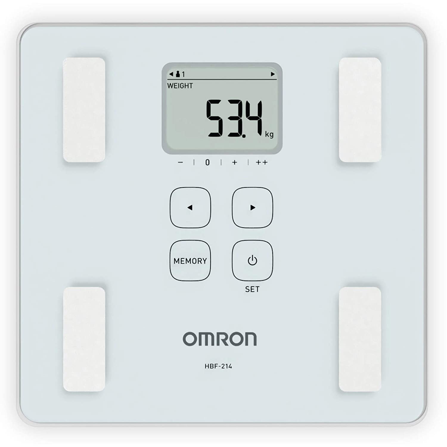 Omron HBF 214 Digital Full Body Composition Monitor with 4 User & Guest Mode Feature to Monitor BMI, Body Age, Vesceral Fat Level, Body Fat & Skeletal Muscle Percentage (White)