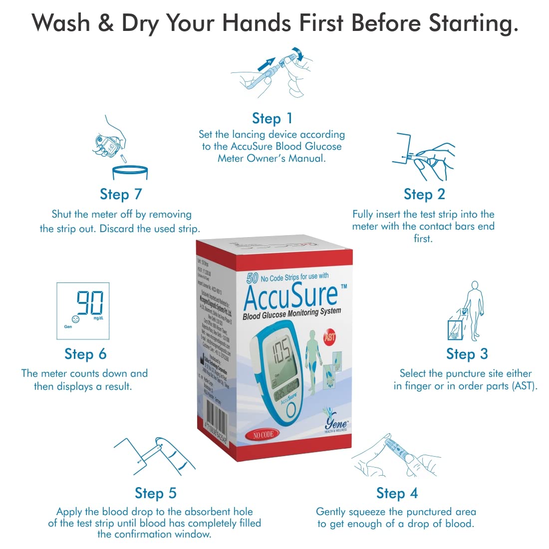 AccuSure Blue Glucometer Test Strips