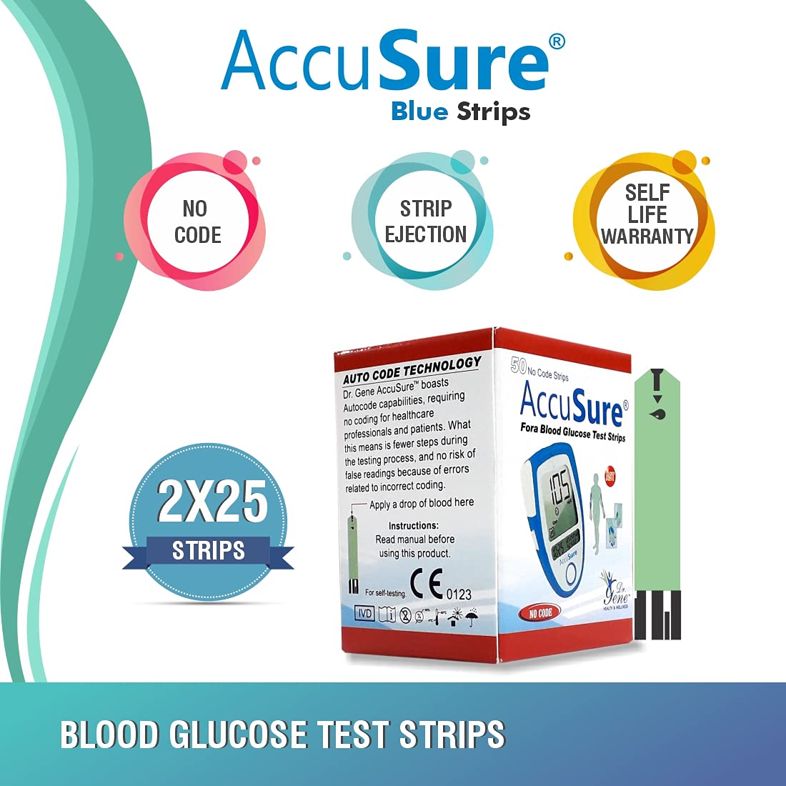 AccuSure Blue Glucometer Test Strips