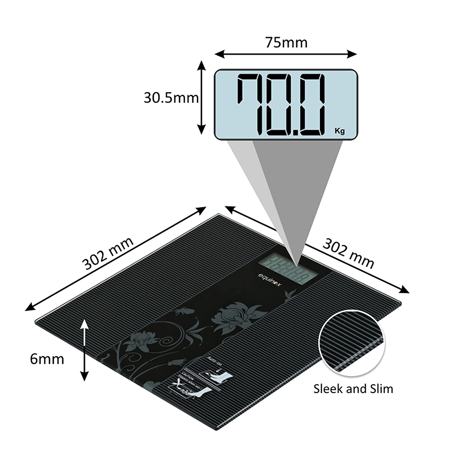Equinox Overseas Pvt Ltd-HR Personal Digital Weighing Scale EQ-EB-9300 for body weight, Slim and Sleek, Elegant Design, Large LCD Display, Ultra Lightweight, 18 months warranty (Black)