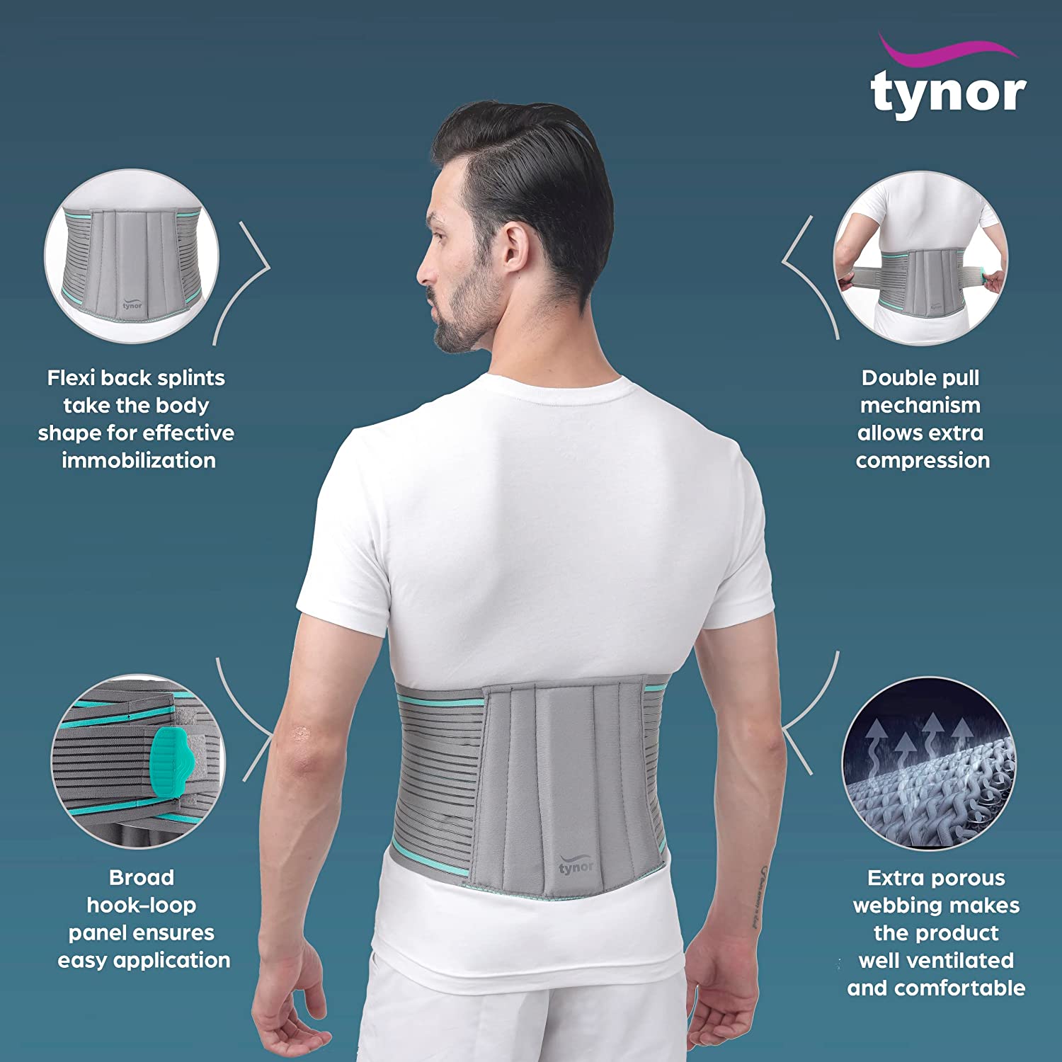 TYNOR Lumbo Sacral Belt – Lumbar Support Belt for Lower Back Pain Relief (Grey, 1 Unit)