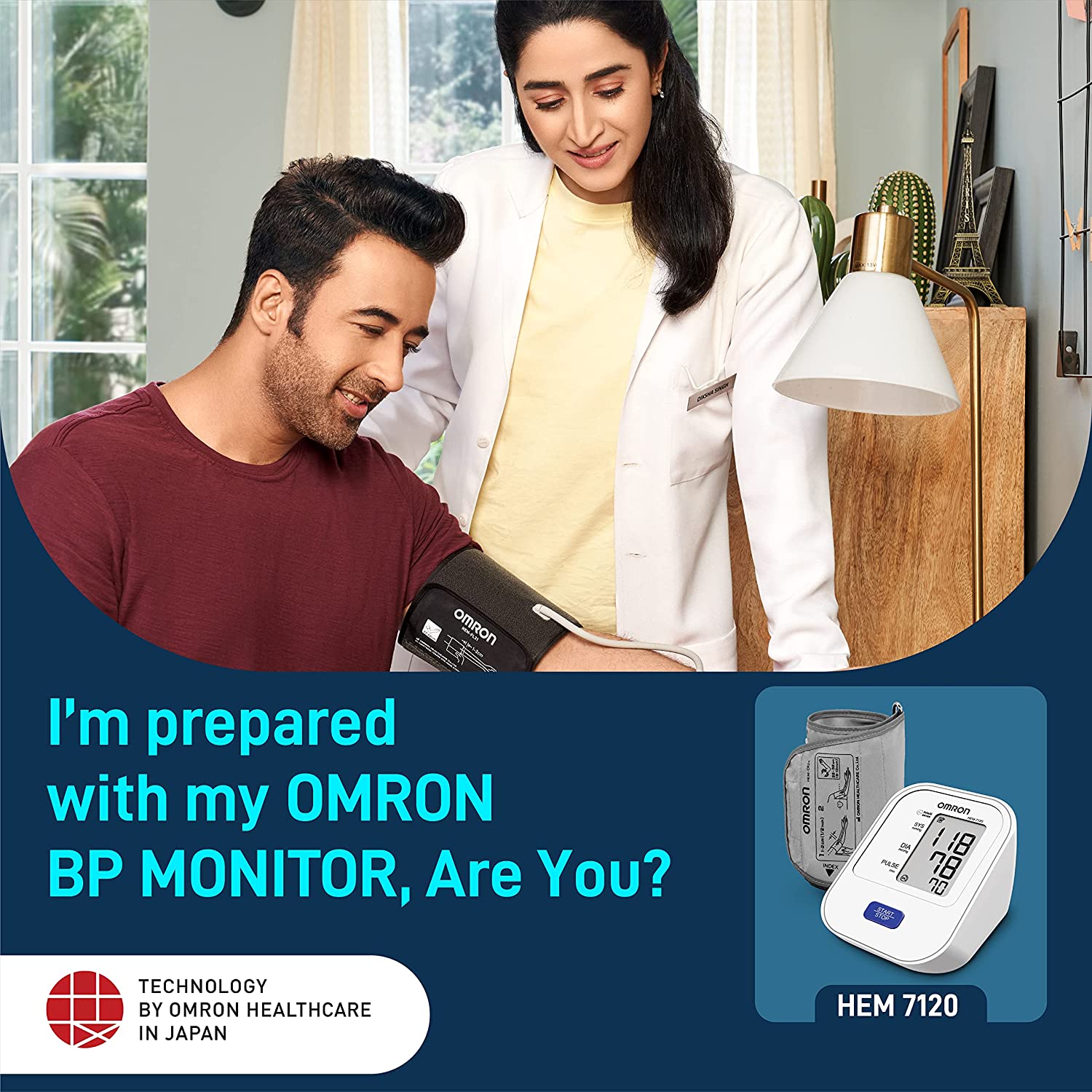 Omron HEM 7120 Fully Automatic Digital Blood Pressure Monitor With Intellisense Technology For Most Accurate Measurement - Arm Circumference (22-32Cm)