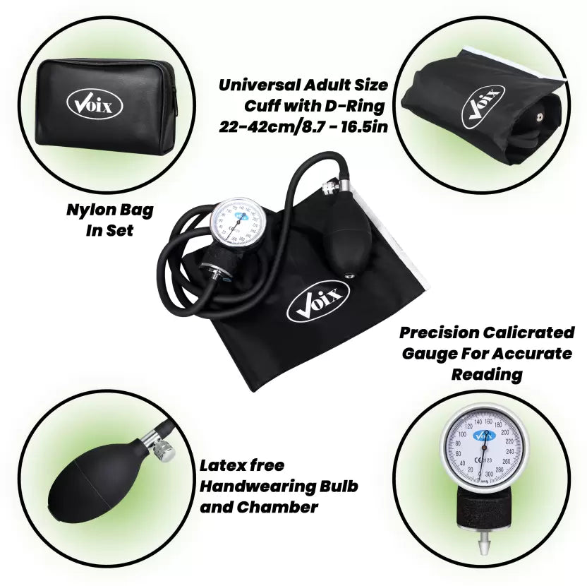 Voix HS-20A Aneroid Sphygmomanometer With Classic Nylon Cuff Manual Bp Monitor (Black)