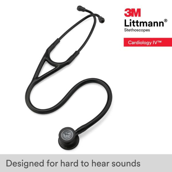 3M Littmann Cardiology IV Diagnostic Stethoscope, Black-Finish Chestpiece, Black Tube, Stem and Headset, 27 inch, 6163