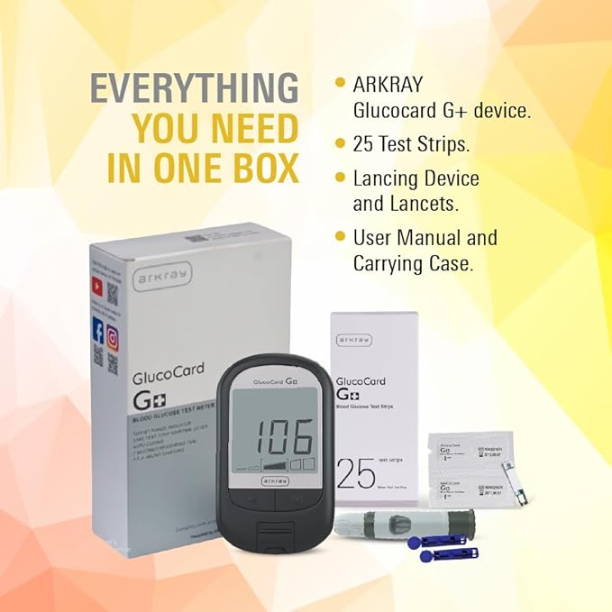 ARKRAY GlucoCard G+ Blood Glucose Monitor | Diabetes Kit with FREE 25 Strips & 25 TRUSTLET Lancets + 1 Lancing Device | Japanese Technology Made in INDIA