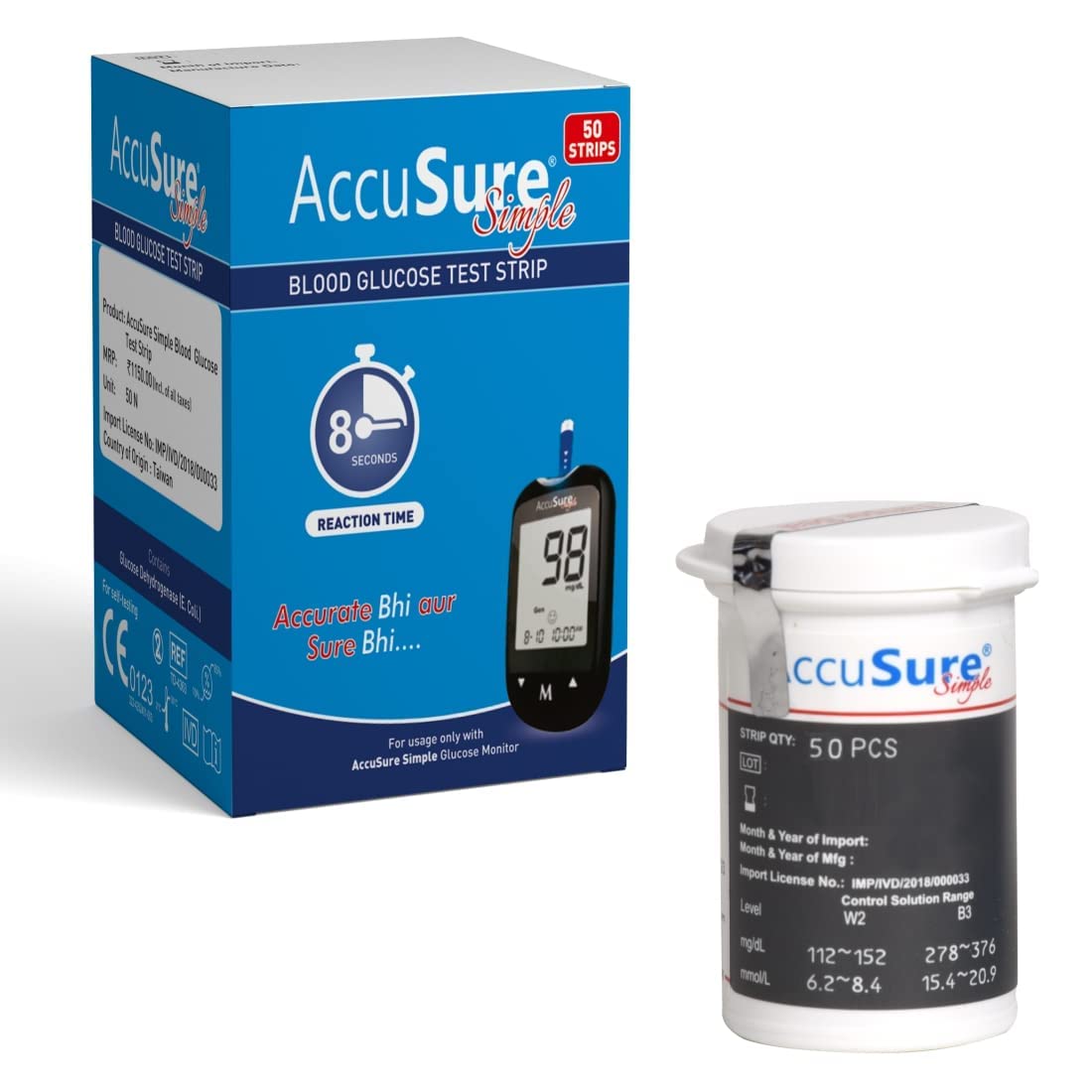 AccuSure Instant Digital Simple Glucometer Kit WITH STRIPS 10 Lancet,1 Lancing device for Accurate Blood Glucose Sugar Testing Machine