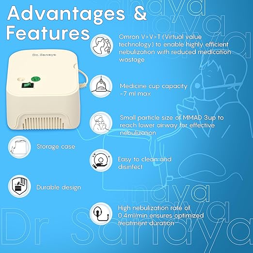 Dr. Sanaya Compressor Nebulizer for Child and Adult with 2 Years Replacement Warranty (Complete kit Adult and Child) (CDSCO Approved)