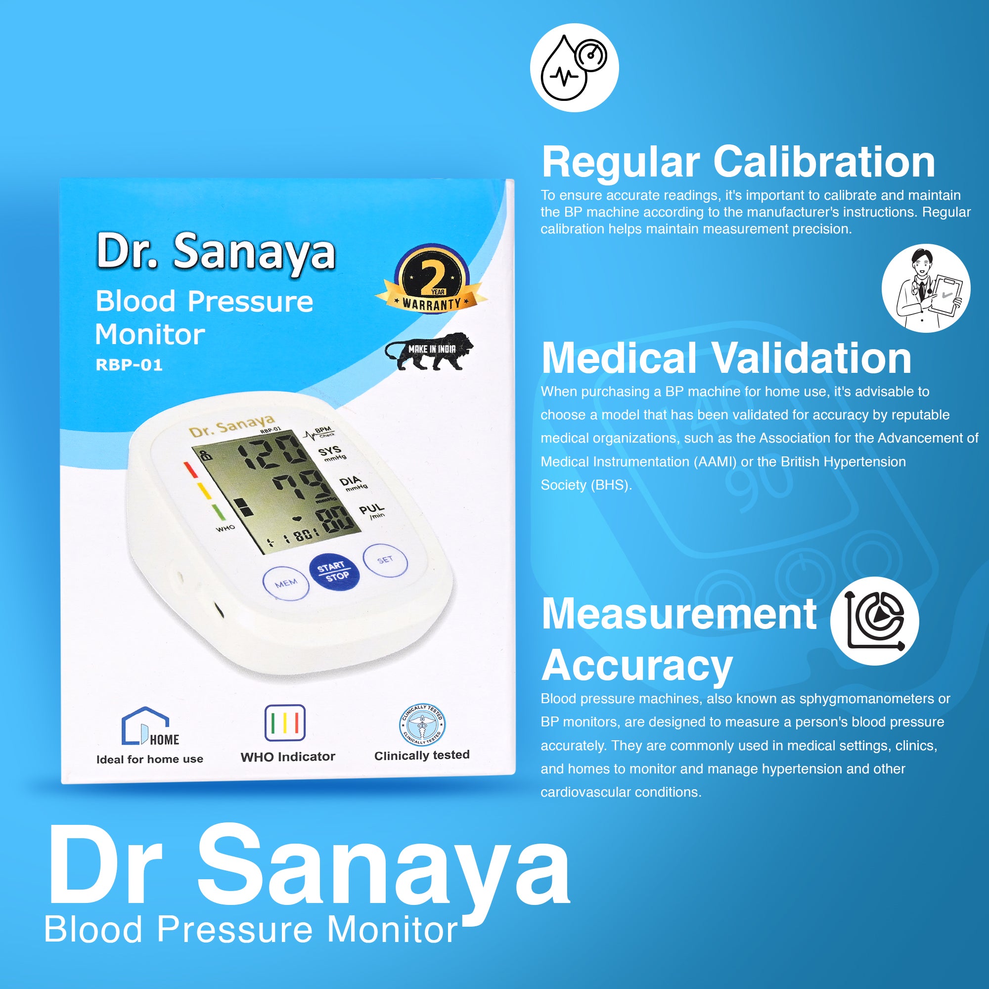 Dr. Sanaya Fully Automatic Digital Blood Pressure Monitor with C-Type USB Port,Cuff Size(Arm Circumference 22-36 Cm) and Most Accurate Measurement Bp Monitor (White)