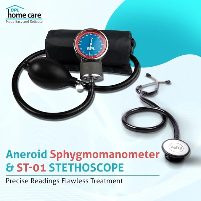 BPL Manual Aneroid Sphygmomanometer Blood Pressure Monitor with Large Dial & ST-01 DIA Cast Stethoscope