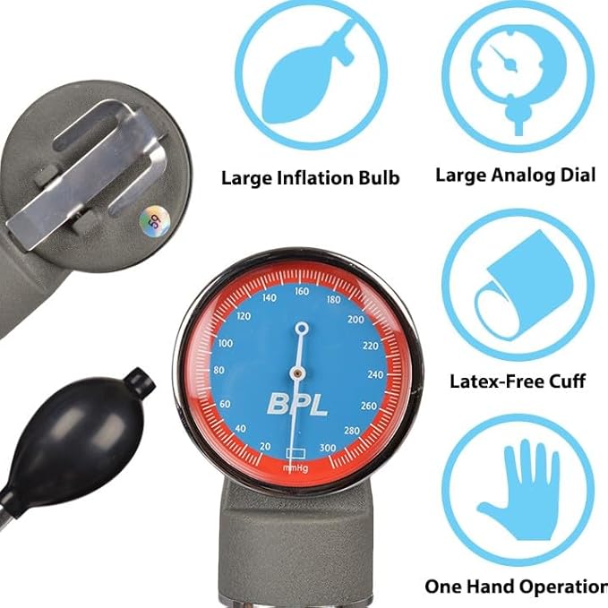 BPL Manual Large Dial Aneroid Sphygmomanometer | Blood Pressure Monitor with Cuff & Carry Case