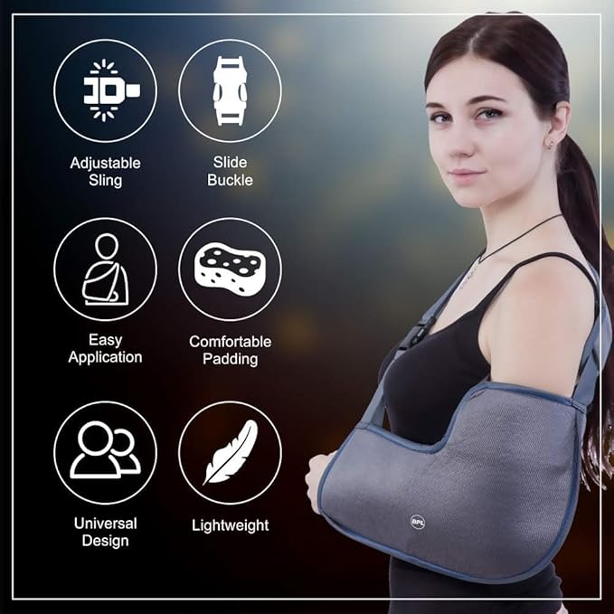 BPL OrthoCare Arm Sling Baggy with Elbow Support | Arm Immobilizer for Fracture, Sprain & Dislocation | Support Brace for Men, Women & Kids – Grey