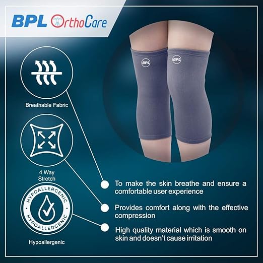 BPL OrthoCare Nylon Knee Cap | Knee Brace for Pain Relief, Gym, Sports & Daily Use | Knee Sleeve for Men & Women – Grey