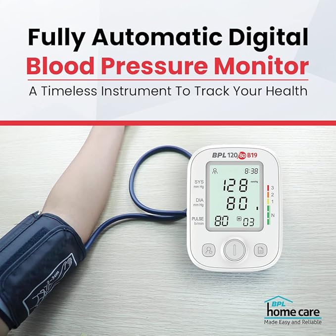 BPL B19 Digital Blood Pressure Monitor with USB | LCD Display | Clinically Accurate BP Machine for Home Use | 3-Year Warranty – White