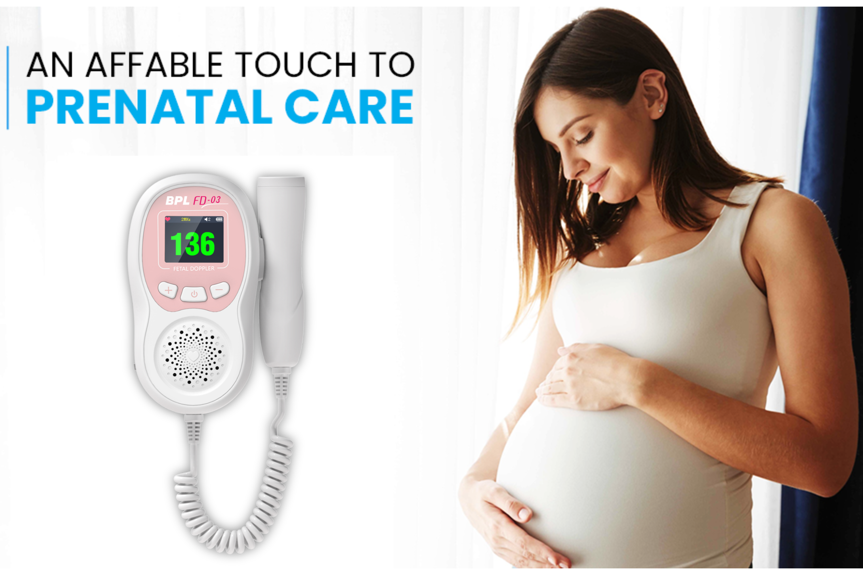 BPL FD-03 Fetal Doppler with Smart Noise Reduction | Heartbeat Detection Machine with In-Built Speaker for Home & Clinic Use – Pink & White