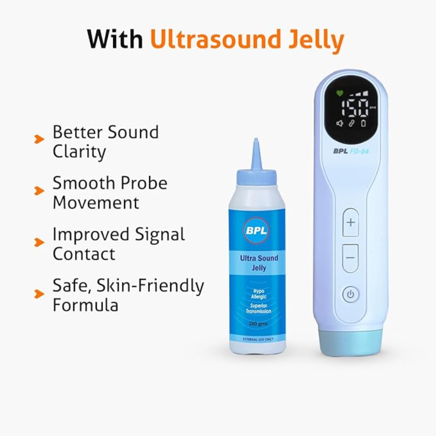 BPL Medical Technologies FD-04 Fetal Doppler with Ultrasound Gel | Pulse Wave Technology | Heartbeat Detection Machine for Home and Clinic Use - White