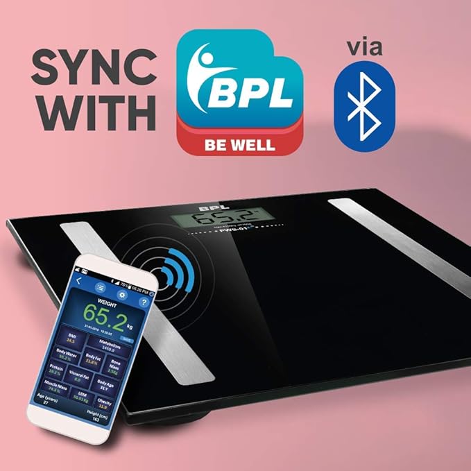 BPL PWS-01 BT Bluetooth Enabled Digital Weighing Scale | Smart Weight Machine with App Sync – Black