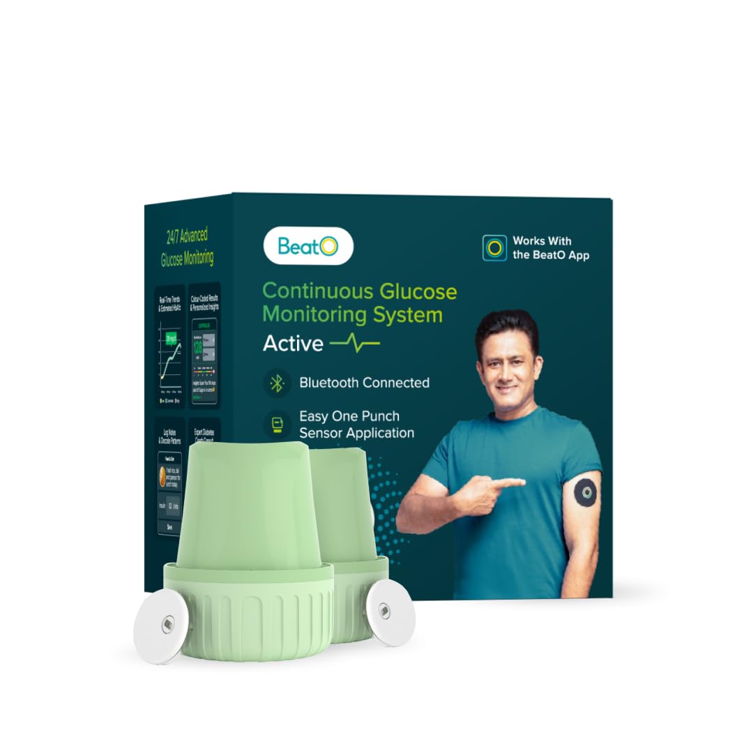 BeatO CGM GlucoRX Continuous Glucose Monitor | No-Scan, One-Push Application | 15-Day Real-Time Sugar Tracking | Bluetooth Connected CGM (Pack of 2)