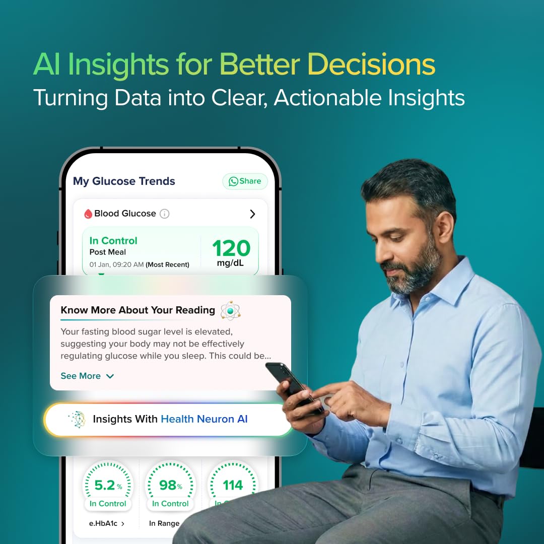 BeatO CURV Smartphone Connected Glucometer with 50 Test Strips & 50 Lancets | Type-C USB | Android Only | ISO Certified | Made in India