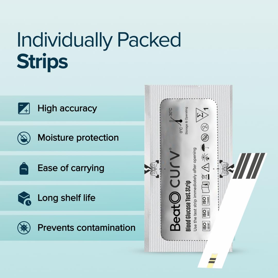 BeatO Curv Glucometer Test Strips | Blood Glucose Sugar Test Strips | 100 Test Strips Only