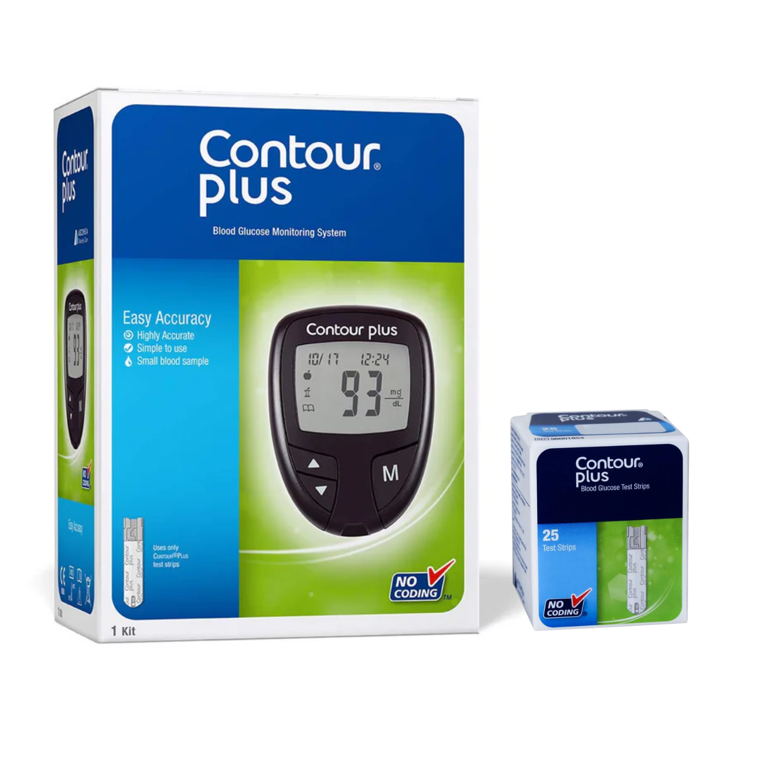 Contour Plus Blood Glucose Monitoring System Glucometer with Strips
