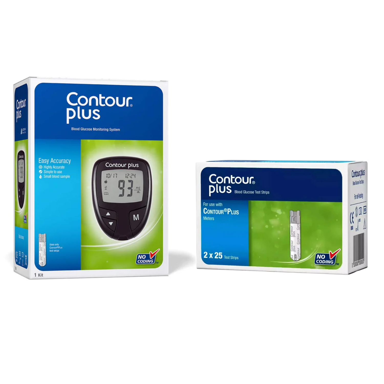 Contour Plus Blood Glucose Monitoring System Glucometer with Strips