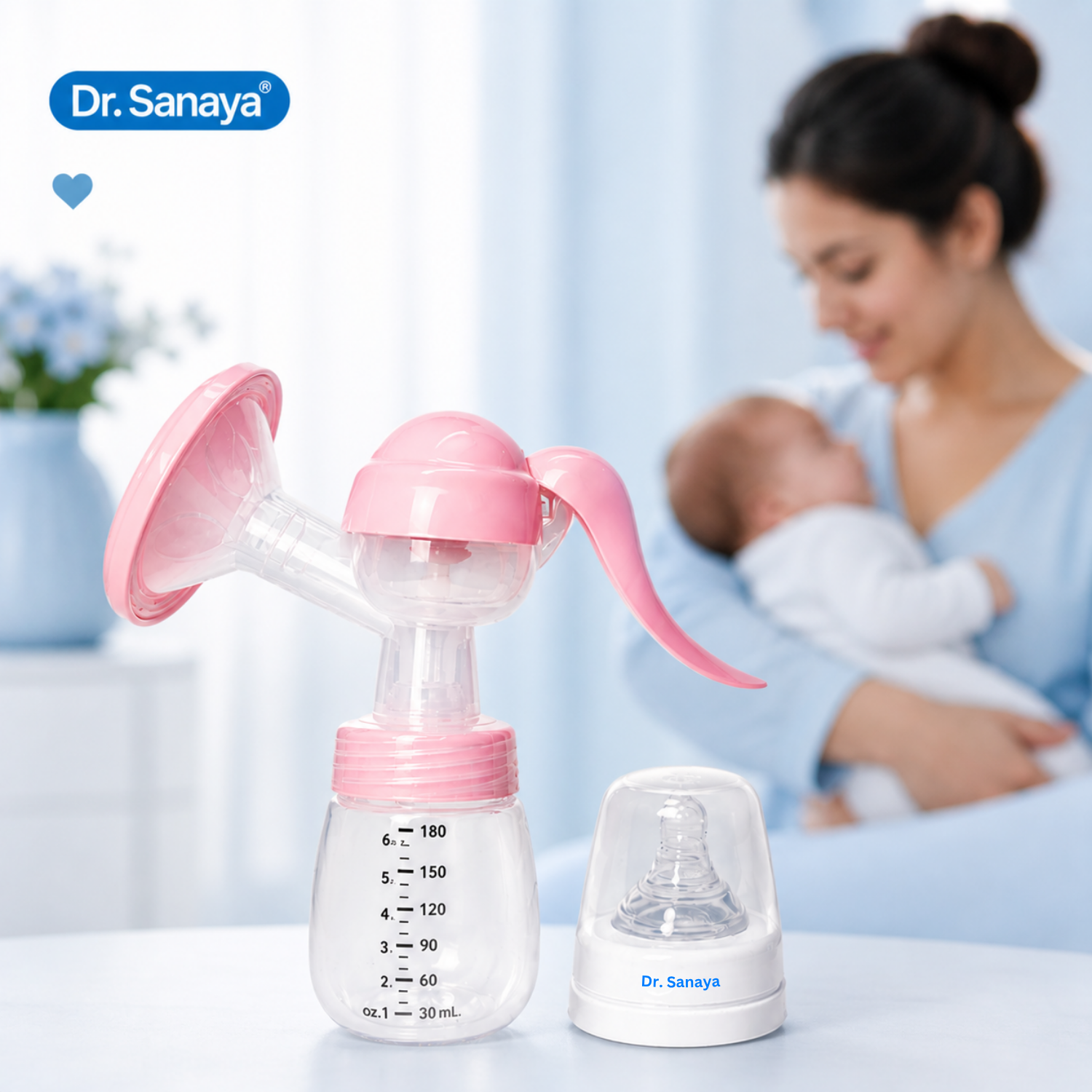 Dr. Sanaya Manual Breast Pump with Feeding Bottle (BPA Free, 180ml)