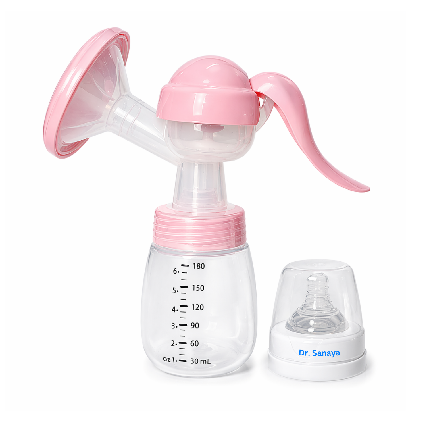 Dr. Sanaya Manual Breast Pump with Feeding Bottle (BPA Free, 180ml)