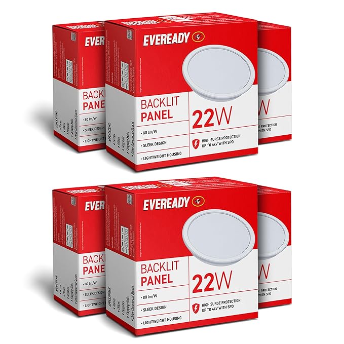 Six boxes of Eveready 22W  Round Backlit LED Panel Light 