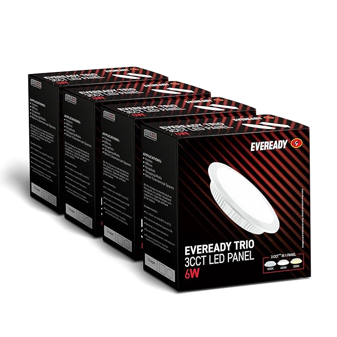 four boxes of Eveready 6W Round LED Trio 3CCT Panel Light 